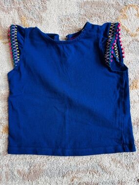 Mini Boden Pom Pom sleeve t shirt blue